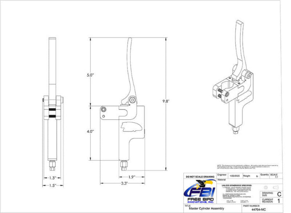 MASTER CYLINDER ASSEMBLY STICK MOUNT SINGLE LEVER (REMOVABLE MOUNT) #44764-ABC