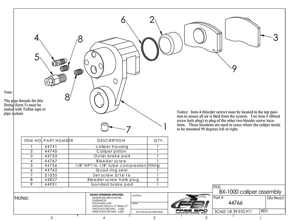 Caliper Assembly for 5/8" #44766 (For 6" Diameter Rims)