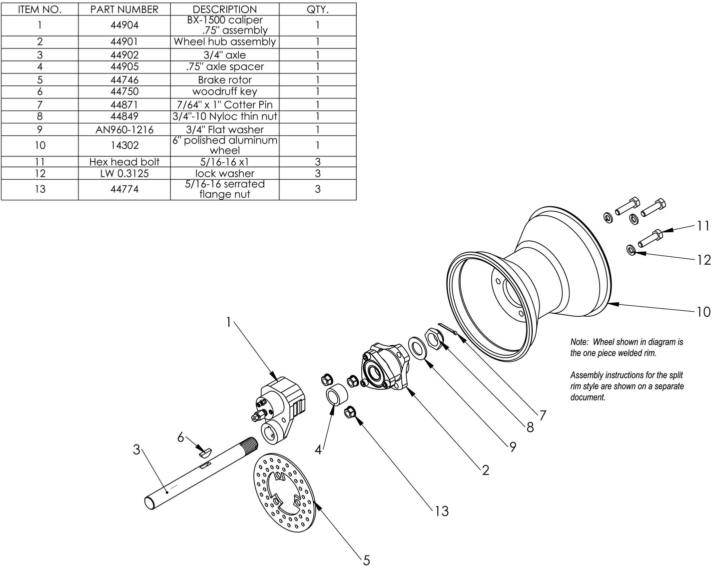 3/4 Black Max Brake Kit (.750") (For 6" Diameter Wheel)