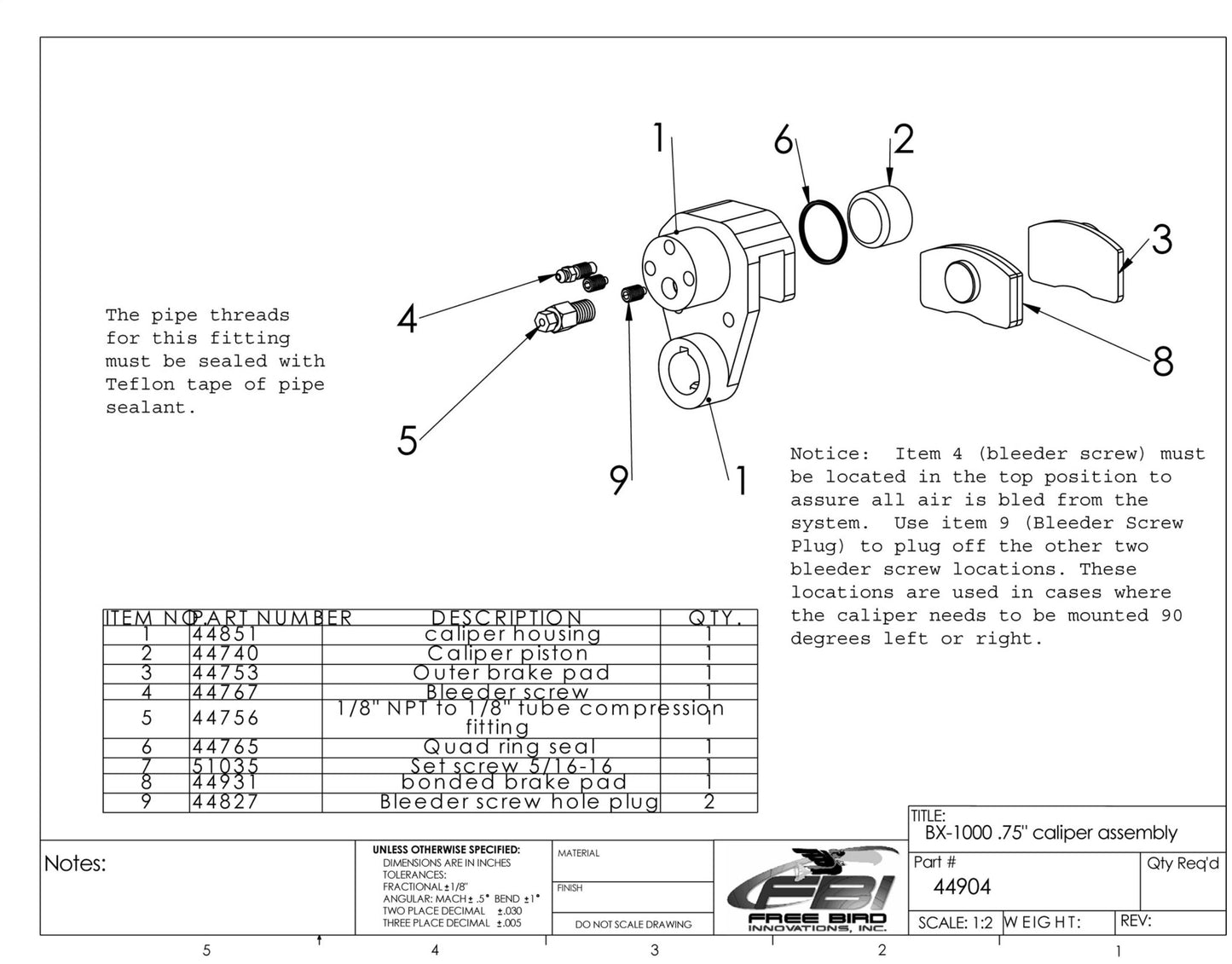 Caliper Assembly for 3/4" #44904