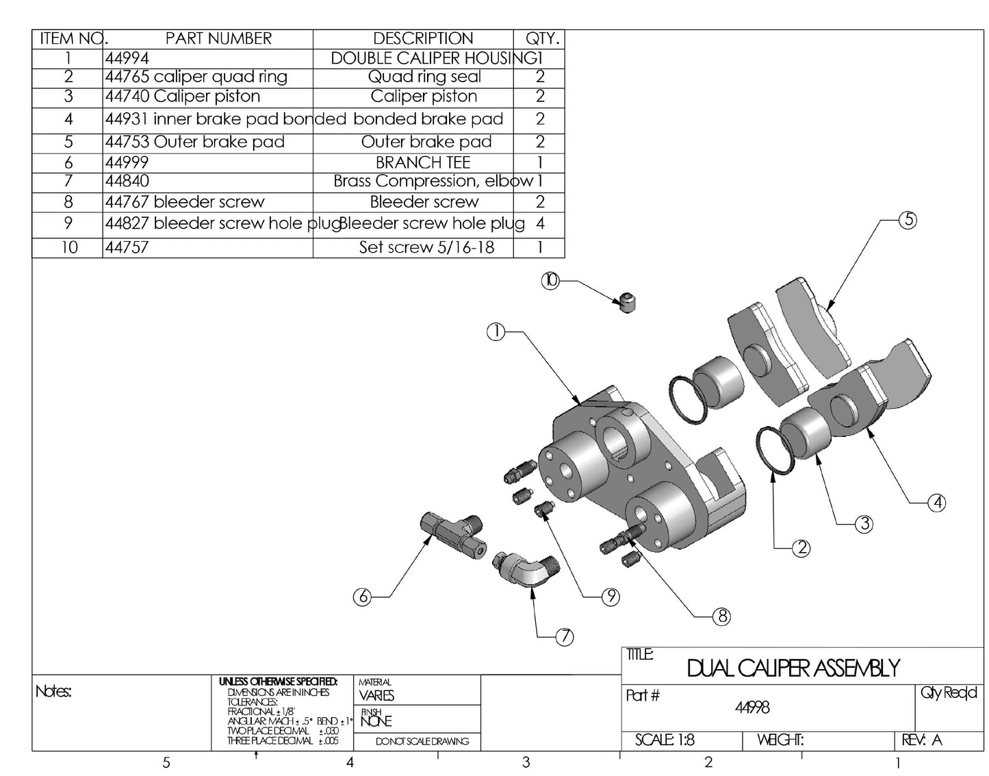 Caliper Assembly for 3/4" Dual Puck #44998